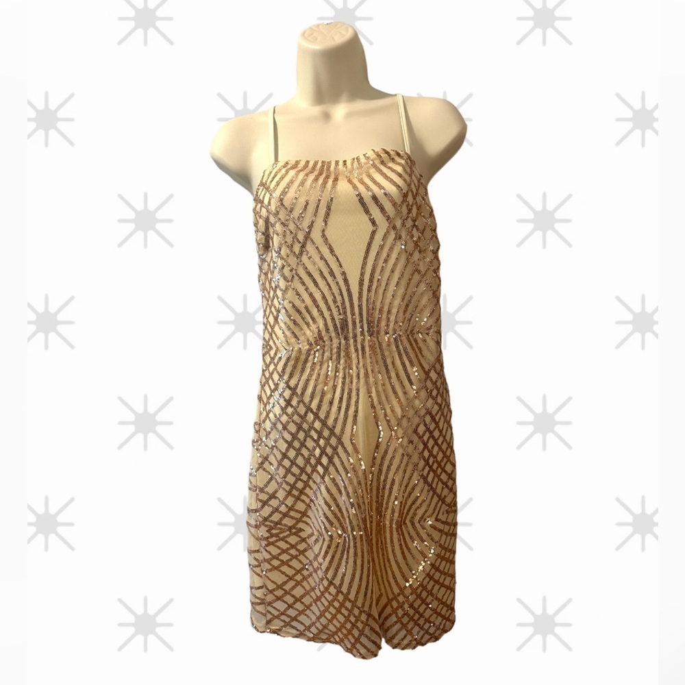 Rue21 Medium Teen Dress Wmn Sequin Gold Crème Zipper Bodycon Prom Dance Cruise